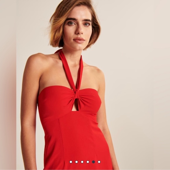 Abercrombie Knot-Front Cutout Halter Mini Dress in Red NWT - Picture 3 of 7
